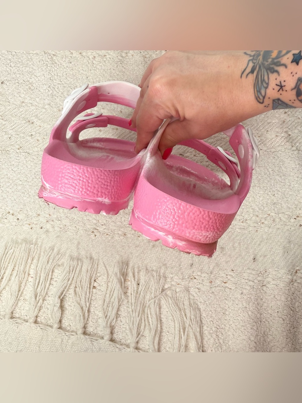 Birkenstock pink and white rubber slip on sandals size 10 - Picture 5 of 9